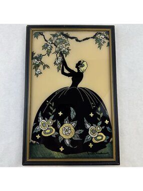 Vintage Art Deco Blossom Time Reverse Painted Glass Art Frederick Smith Foil Art